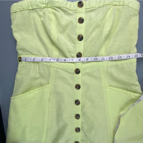 NWT AE Bright Yellow Button Up Bandeau Cotton Linen Blend Button-Down Dress, LS - Picture 12 of 13
